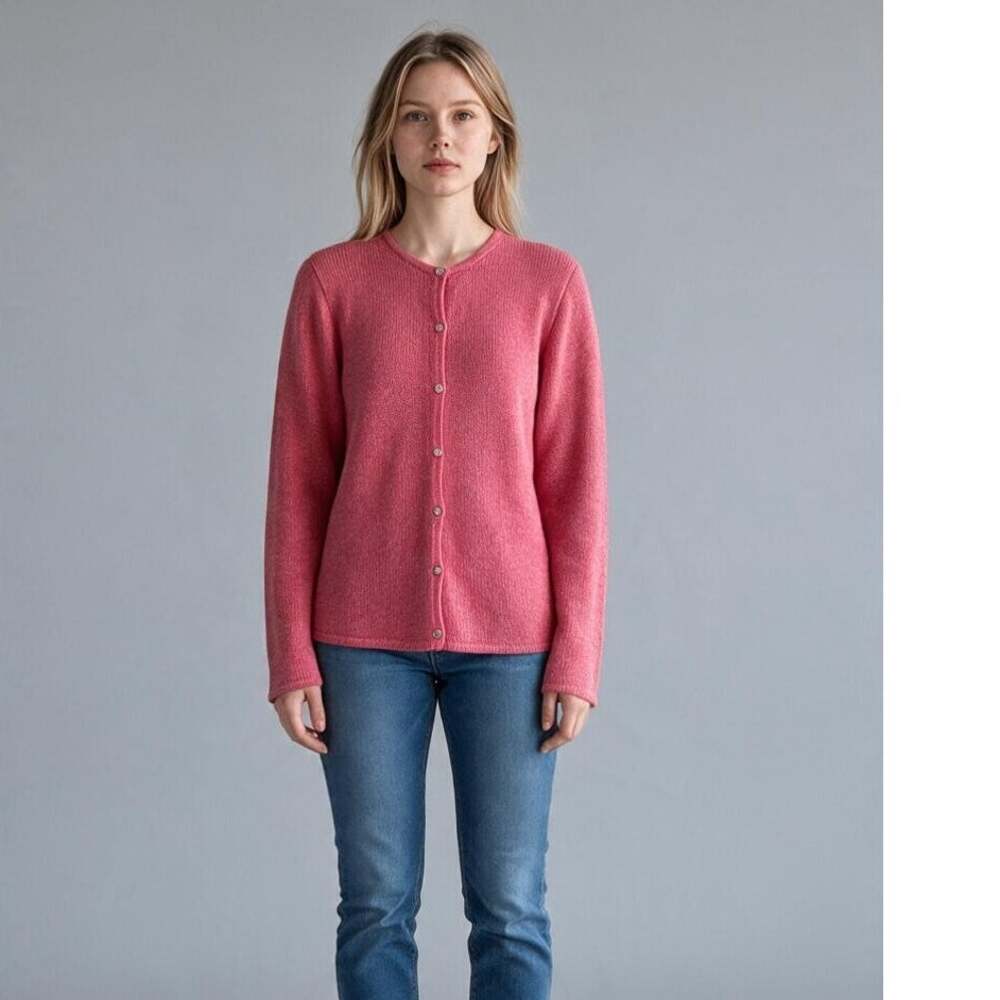 Vintage LL Bean Womens Cardigan Sweater Size Large Pink